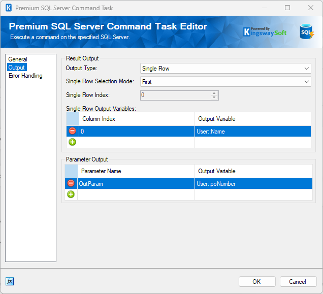 Premium SQL Server Command Task - Output